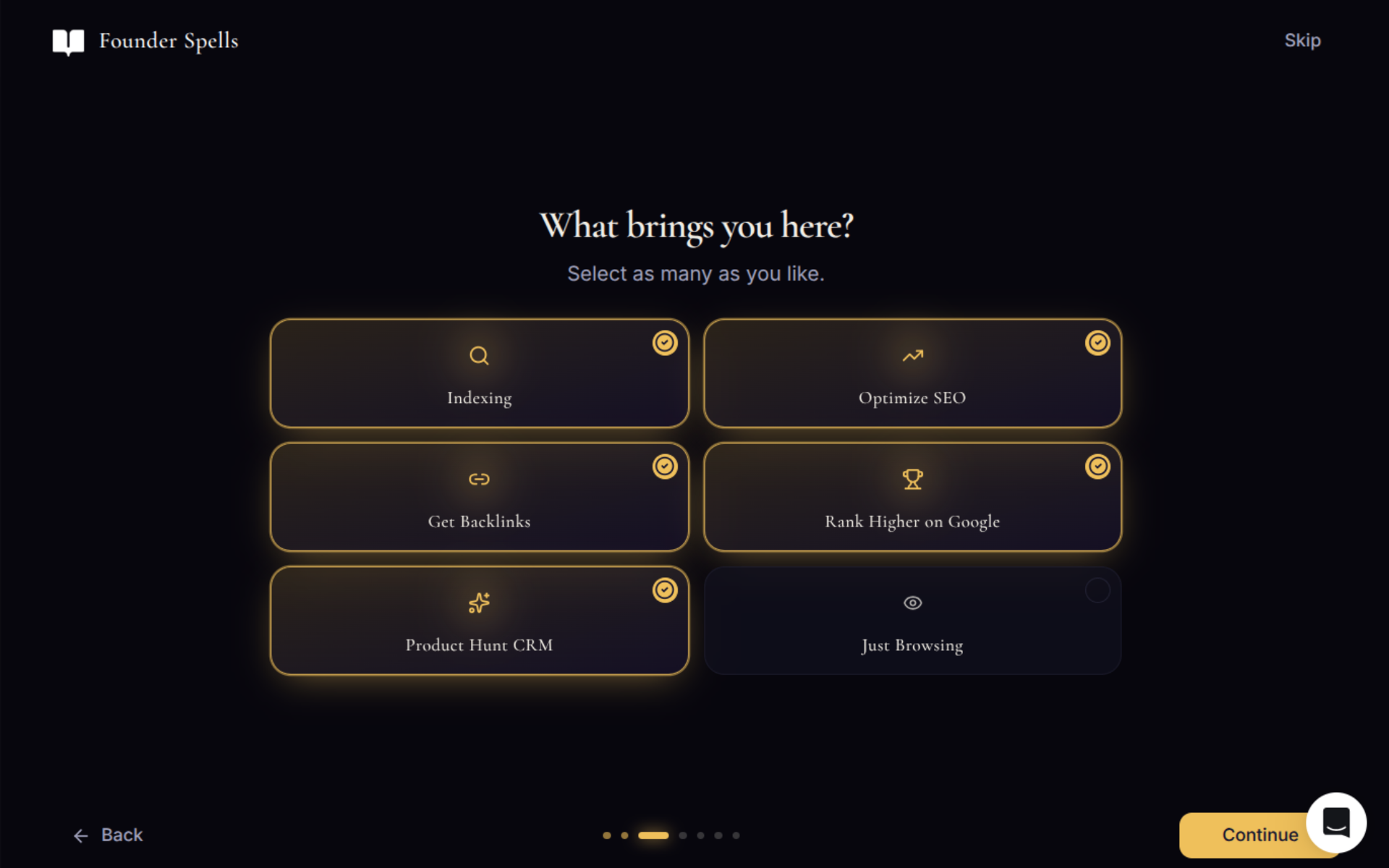 Founder Spells — onboarding goals