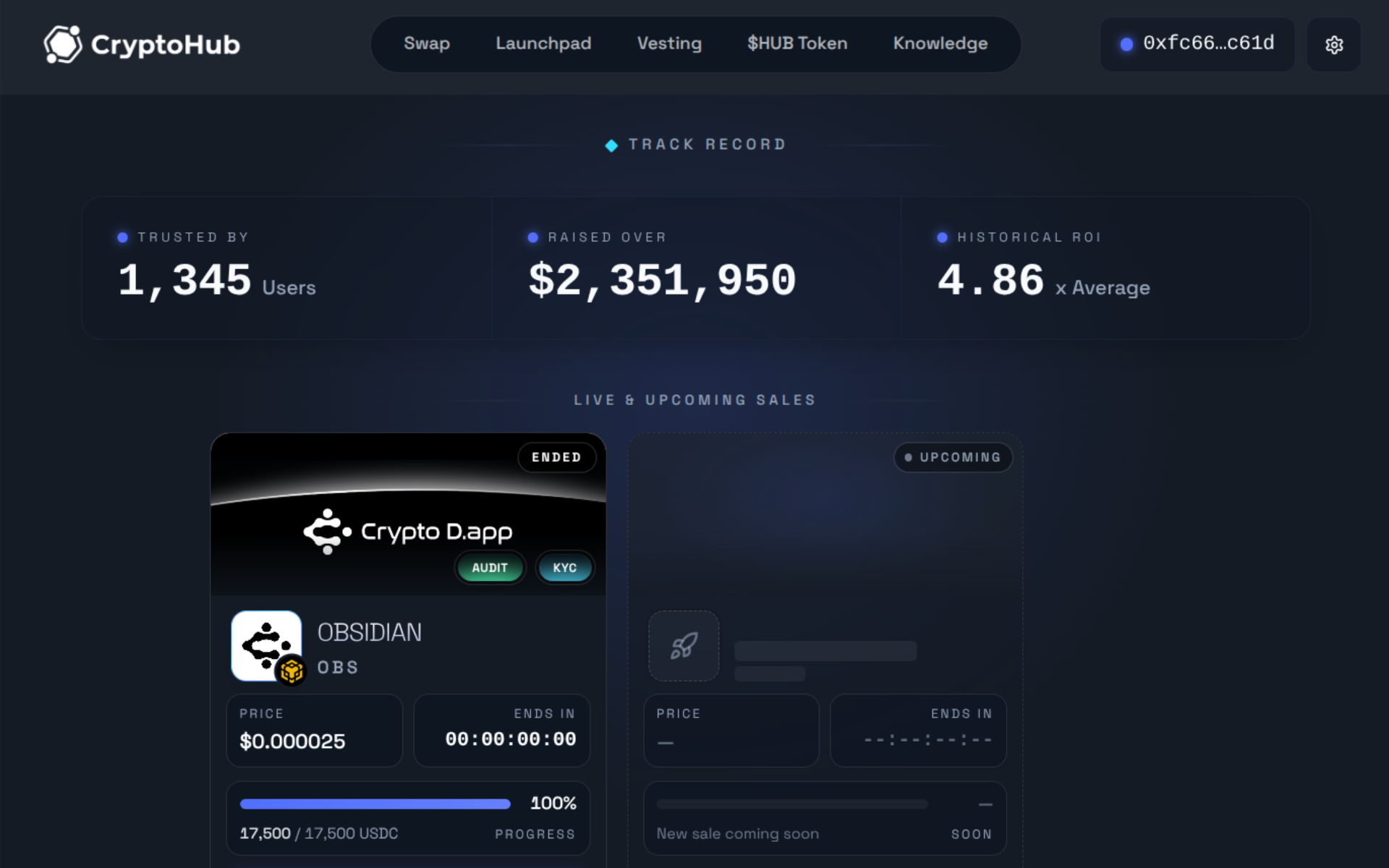 CryptoHub — track record dashboard