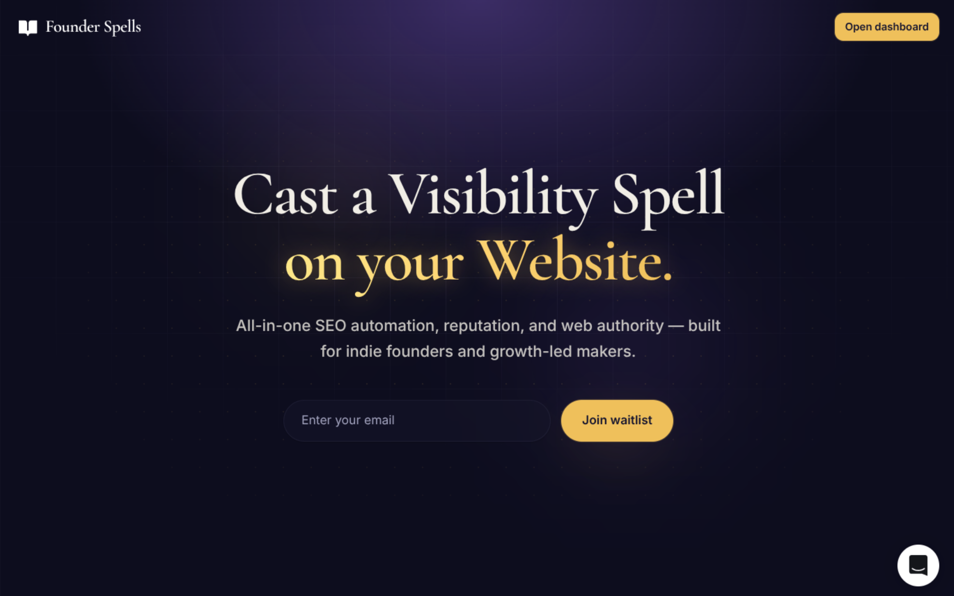 Founder Spells — landing hero